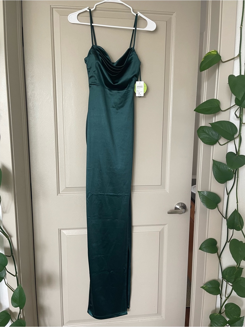 Windsor Emerald Green Satin Maxi Slip Dress with Cowl Neck